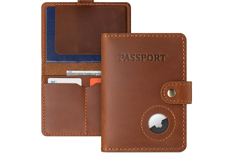 Leather passport cover RFID Blocking AirTag passport holder  (Support OEM/ODM)
